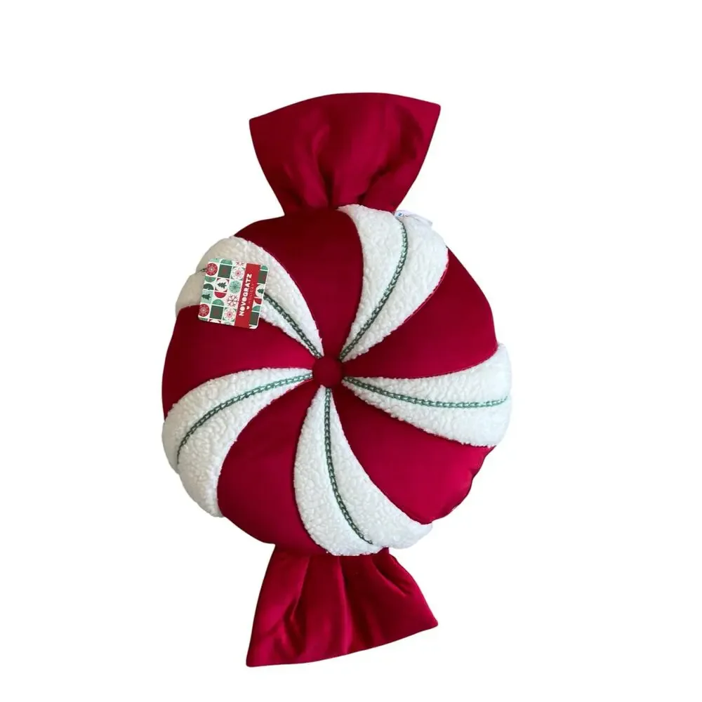 Christmas PEPPERMINT CANDY Shaped Pillow 29x17 Holiday Red Swirl by Novogratz